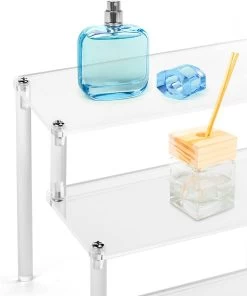 QWORK 3-laags Acryl Displaystandaard, Transparant Acryl Display Riser Plank Voor Figuren, Sieraden, Cupcake, Lippenstift, Nagellak, Kruiden, 30x21x15cm -Cosmetic Verkoop 1003x1200 3