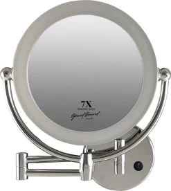 Metalen Verlichte Wand Knik Arm Badkamer LED Spiegel Chroom, Dubbelzijdig Verlicht, 7x Vergroting 22cm Doorsnee, Inculsief 4x AA Batterijen En Stroomkabel(USB).