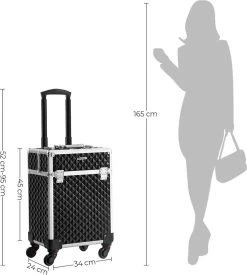 Cosmetische Koffer, Trolley, Make-up Case Met Handvat, 4 Universele Wielen, 4 Uitschuifbare Dienbladen, Make-up Tas, Voor Reizen, Zwart -Cosmetic Verkoop 1077x1200 2