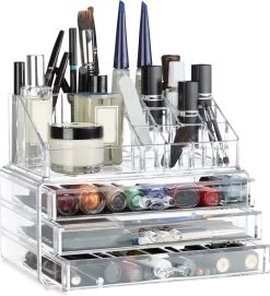 Relaxdays Make-up Organizer Klein - Stapelbaar - Sieradendoosje - Cosmetica - Opbergbox - Doorzichtig -Cosmetic Verkoop 1095x1200 3