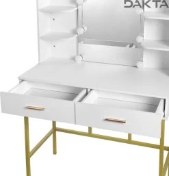 Dakta ® Luxe Make-Up Tafel Met Spiegel Met Verlichting | 2 Lades | Wit En Goud | Kaptafel -Cosmetic Verkoop 1155x1200 2