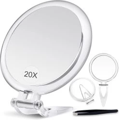 5 Inch, 20x Vergrotende Spiegel, Tweezijdige Spiegel, 20X/1x Vergroting, Opvouwbare Make-upspiegel Met Handheld/standaard, Gebruik Voor Make-up Toepassing, Pincet, En Mee-eter/smetverwijdering. (zilver) -Cosmetic Verkoop 1192x1200 15