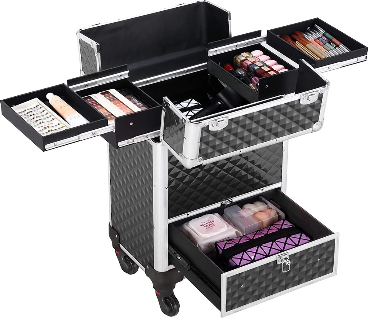 Monkey's Aluminium Kapperskoffer - Zwart - Beauty Case - Cosmeticakoffer - Make-upkoffer - Trolley - 360 Graden Wielen - 34 X 24 X 55.5 Cm 11 Monkey's Aluminium Kapperskoffer - Zwart - Beauty Case - Cosmeticakoffer - Make-upkoffer - Trolley - 360 Graden Wielen - 34 X 24 X 55.5 Cm - Afbeelding 9