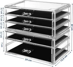 SONGMICS Make-up Organiser, 2-delige Opbergdozen Voor Sieraden En Cosmetica, Stapelbaar, Met 5 Laden, Transparant Polystyreen JMU32TP 12 SONGMICS Make-up Organiser, 2-delige Opbergdozen Voor Sieraden En Cosmetica, Stapelbaar, Met 5 Laden, Transparant Polystyreen JMU32TP -Cosmetic Verkoop 1200x1102 5