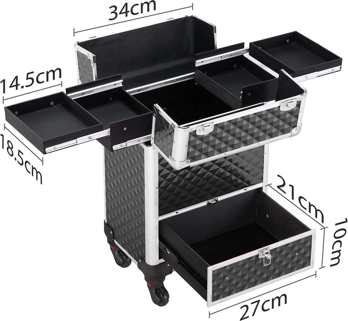 Monkey's Aluminium Kapperskoffer - Zwart - Beauty Case - Cosmeticakoffer - Make-upkoffer - Trolley - 360 Graden Wielen - 34 X 24 X 55.5 Cm 10 Monkey's Aluminium Kapperskoffer - Zwart - Beauty Case - Cosmeticakoffer - Make-upkoffer - Trolley - 360 Graden Wielen - 34 X 24 X 55.5 Cm - Afbeelding 8