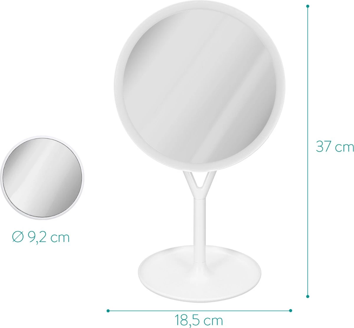 Navaris Make-up Spiegel Met Verlichting - Inclusief Kleinere Handspiegel Met 5x Vergroting - LED-verlichting Met Dim-functie - Wit 9 Navaris Make-up Spiegel Met Verlichting - Inclusief Kleinere Handspiegel Met 5x Vergroting - LED-verlichting Met Dim-functie - Wit - Afbeelding 7