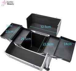 Kapper Koffer| Nagel | Visagist | Make-up | Cosmetica | Schminken | Trolley Stevig En Gemaakt Van Aluminium | 3 Delig | 8 Wielen | Bedekt Met Mooie Zilver Strips -Cosmetic Verkoop 1200x1124 2