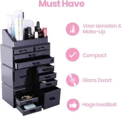 Confibel XXL Acryl Make-up Cosmetica Organizer - Verstelbare Lades - Sieraden/Make-up/Cosmetica Organizer - 11 Compartimenten - Zwart 29 Confibel XXL Acryl Make-up Cosmetica Organizer - Verstelbare Lades - Sieraden/Make-up/Cosmetica Organizer - 11 Compartimenten - Zwart -Cosmetic Verkoop 1200x1147 5
