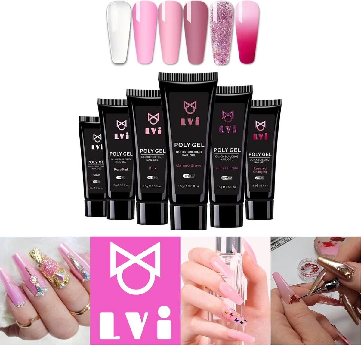 Elvi Polygel Starterskit - Complete Set Inc. USB UV/Led Mini Lamp-Nagelverlenging- Polygel 6 X 15g Perfecte Kleuren Roze - Polyacryl UV Nagellak-Quick Extension Temperature Color Changing UV Gel Pink 9 Elvi Polygel Starterskit - Complete Set Inc. USB UV/Led Mini Lamp-Nagelverlenging- Polygel 6 X 15g Perfecte Kleuren Roze - Polyacryl UV Nagellak-Quick Extension Temperature Color Changing UV Gel Pink - Afbeelding 7
