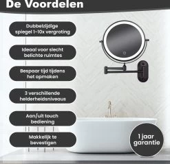 Make Up - Spiegel - Led Verlichting - 10X Vergroting - 3 Lichtstanden - Wandspiegel Rond - Badkamer - Mat Zwart - Draadloos 19 Make Up - Spiegel - Led Verlichting - 10X Vergroting - 3 Lichtstanden - Wandspiegel Rond - Badkamer - Mat Zwart - Draadloos -Cosmetic Verkoop 1200x1160 5