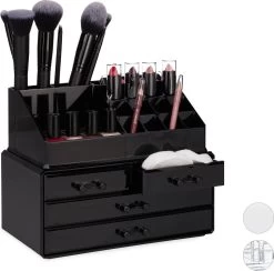 Relaxdays Make-up Organizer - Tweedelig - Cosmetica Opbergdoos + Lippenstift Houder - Zwart -Cosmetic Verkoop 1200x1184 13