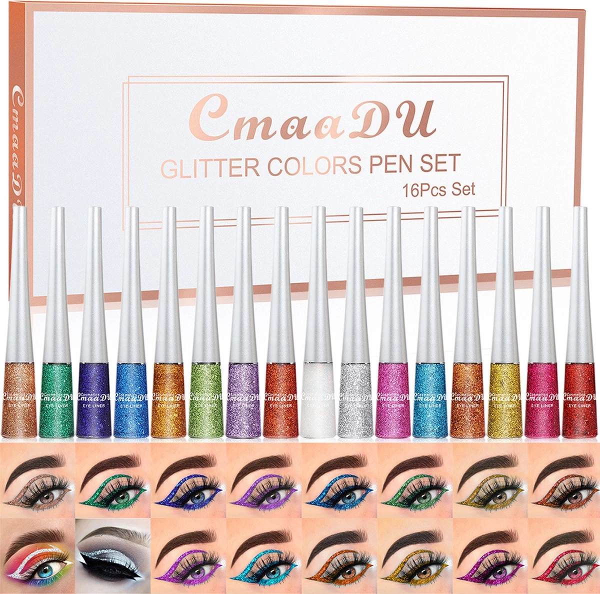 CmaaDU Eyeliner – Glitter Eyeliner – Make-up Set – 16 Verschillende Kleuren – Droogt Snel Op – Geschenkset 3 CmaaDU Eyeliner – Glitter Eyeliner – Make-up Set – 16 Verschillende Kleuren – Droogt Snel Op – Geschenkset