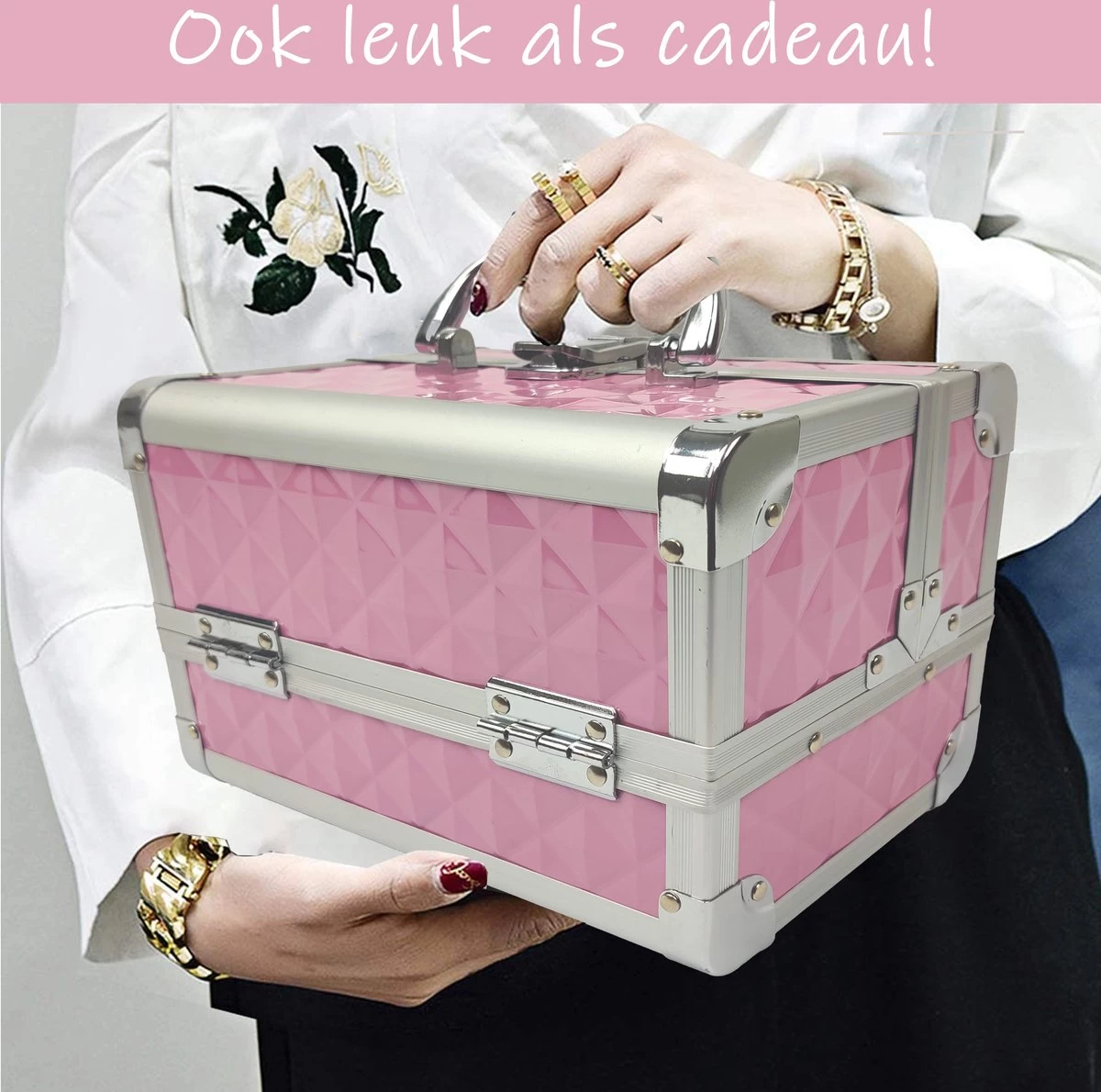 Make Up Koffer Meisjes En Dames Roze - Make Up Organizer Met Spiegel - Cosmetica Koffer - Beautycase Koffer 4 Make Up Koffer Meisjes En Dames Roze - Make Up Organizer Met Spiegel - Cosmetica Koffer - Beautycase Koffer - Afbeelding 2
