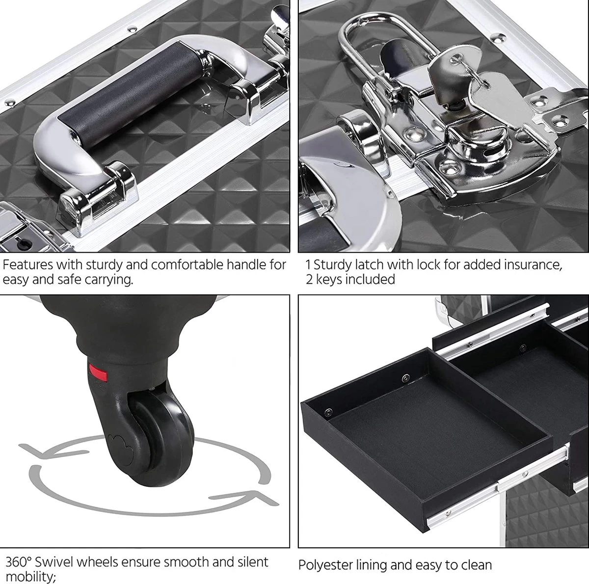 Monkey's Aluminium Kapperskoffer - Zwart - Beauty Case - Cosmeticakoffer - Make-upkoffer - Trolley - 360 Graden Wielen - 34 X 24 X 55.5 Cm 5 Monkey's Aluminium Kapperskoffer - Zwart - Beauty Case - Cosmeticakoffer - Make-upkoffer - Trolley - 360 Graden Wielen - 34 X 24 X 55.5 Cm - Afbeelding 3