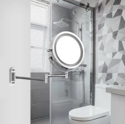 360° Draaibaar LED Scheerspiegel Met 5X Vergroting - 3 Lichtstanden - Dimstanden - Badkamerspiegel Met Natuurlijk Licht - Make-up Spiegel - Draadloos - Werkt Op Batterijen