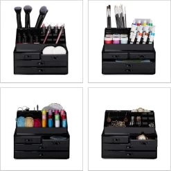 Relaxdays Make-up Organizer - Tweedelig - Cosmetica Opbergdoos + Lippenstift Houder - Zwart -Cosmetic Verkoop 1200x1198 65