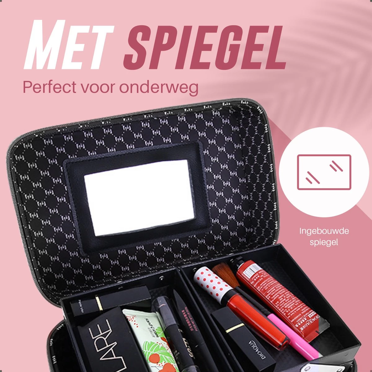 Make Up Koffer En Organizer - Beautycase Met Spiegel - Dames - Cosmetica En Visagie - Zwart 10 Make Up Koffer En Organizer - Beautycase Met Spiegel - Dames - Cosmetica En Visagie - Zwart - Afbeelding 8