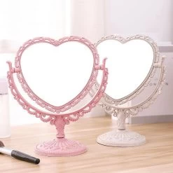 Kawaii Roze Makeup Spiegel - Hart Spiegel - Dubbelzijdig - Makeup Mirror