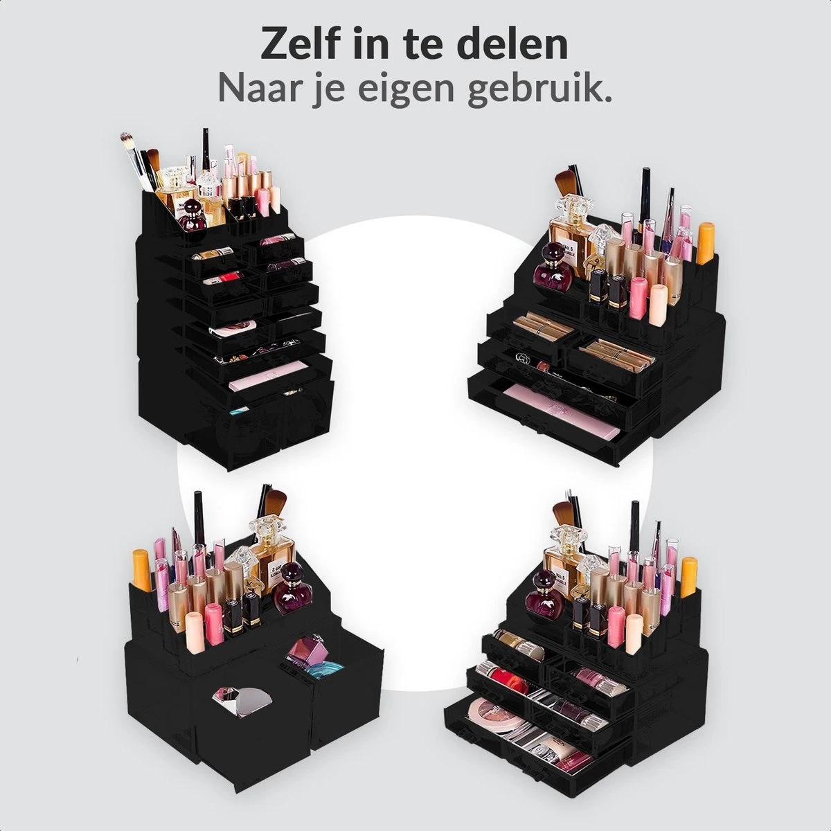 Confibel XXL Acryl Make-up Cosmetica Organizer - Verstelbare Lades - Sieraden/Make-up/Cosmetica Organizer - 11 Compartimenten - Zwart 5 Confibel XXL Acryl Make-up Cosmetica Organizer - Verstelbare Lades - Sieraden/Make-up/Cosmetica Organizer - 11 Compartimenten - Zwart - Afbeelding 3