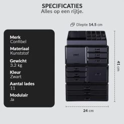 Confibel XXL Acryl Make-up Cosmetica Organizer - Verstelbare Lades - Sieraden/Make-up/Cosmetica Organizer - 11 Compartimenten - Zwart 24 Confibel XXL Acryl Make-up Cosmetica Organizer - Verstelbare Lades - Sieraden/Make-up/Cosmetica Organizer - 11 Compartimenten - Zwart -Cosmetic Verkoop 1200x1200 1781