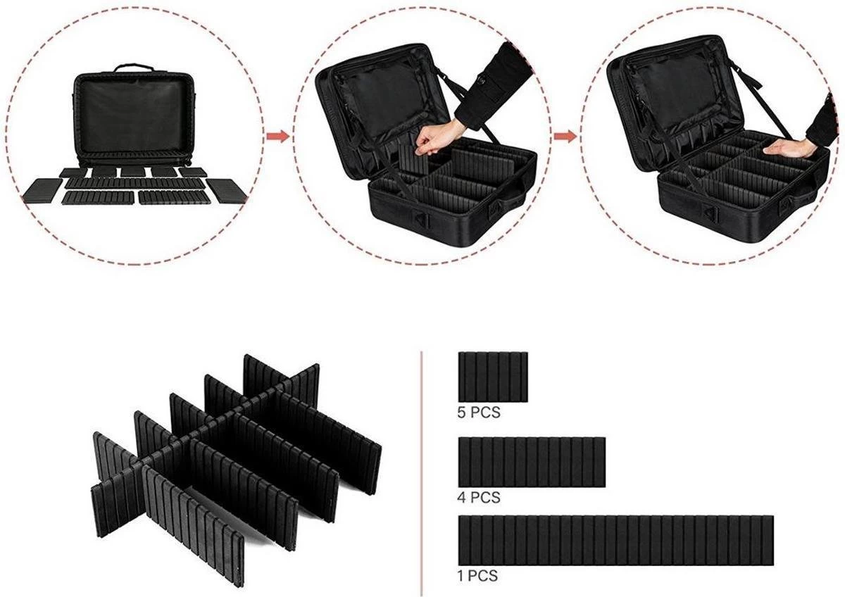Cosmetica Koffer - Make-up Koffer Met Verstelbare Vakken - Visagie En Nagelstyliste Beauty Koffer - 37x27x13CM 12 Cosmetica Koffer - Make-up Koffer Met Verstelbare Vakken - Visagie En Nagelstyliste Beauty Koffer - 37x27x13CM - Afbeelding 10
