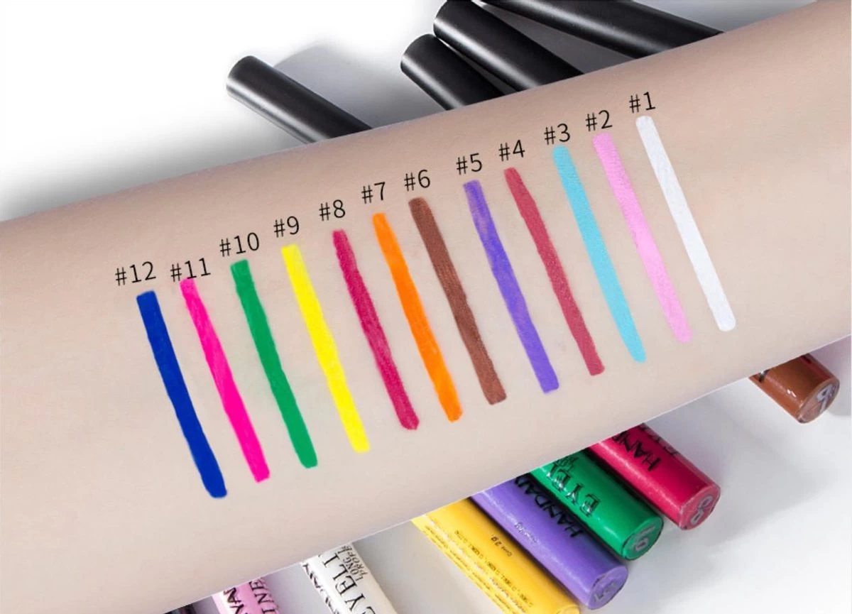 Handaiyan Liquid Eyeliner – 12 Verschillende Kleuren - Make Up – Set - Kleur - Cadeau - Kleuren - Waterproof & Langhoudend 19 Handaiyan Liquid Eyeliner – 12 Verschillende Kleuren - Make Up – Set - Kleur - Cadeau - Kleuren - Waterproof & Langhoudend - Afbeelding 17