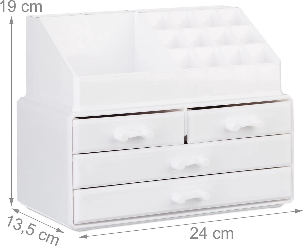 A&K 2in1 Make-up Organizer - 4 Lades Cosmetica Opbergdoos - Kaptafel - Wit 8 A&K 2in1 Make-up Organizer - 4 Lades Cosmetica Opbergdoos - Kaptafel - Wit - Afbeelding 6