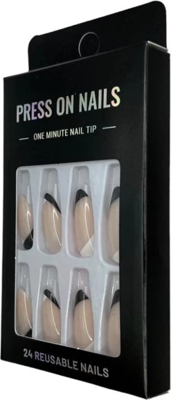 Merkloos Press On Nails - Nep Nagels - Zwart Wit - Almond - Manicure - Plak Nagels - Kunstnagels Nailart - Zelfklevend -Cosmetic Verkoop 515x1200