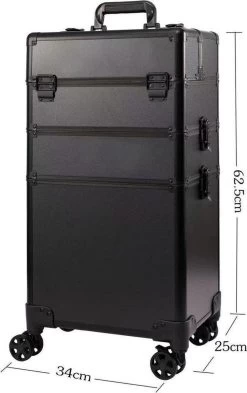 Beautycase / Beautykoffer / Trolley Voor Opbergen Van Uw Persoonlijke Verzorgingsproducten In 3 In 1 Van Aluminium - Bekleed Zwart Fluweel - 8wielen - Kapper - Tattoo - Nagel - Visagie - Make-up - Cosmetica - Schmink - Beauty Case / Beauty Koffer -Cosmetic Verkoop 755x1200 3