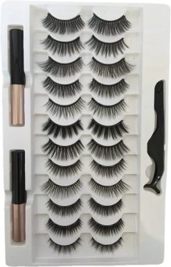 24 Magnetische Wimpers Met Eyelinerkit / 12 Paar- Herbruikbare Magnetische Wimpers - Natuurlijk Ogende Wimperspakket, 2 Buizen Magnetische Eyeliner, 3D Magnetische Nepwimperskit Met Wimperpincet - Magnetische Wimpers