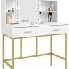 Dakta ® Luxe Make-Up Tafel Met Spiegel Met Verlichting | 2 Lades | Wit En Goud | Kaptafel -Cosmetic Verkoop 811x1200 1