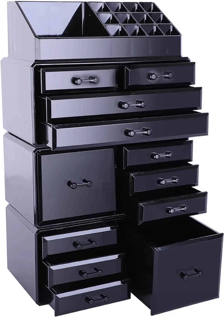 Confibel XXL Acryl Make-up Cosmetica Organizer - Verstelbare Lades - Sieraden/Make-up/Cosmetica Organizer - 11 Compartimenten - Zwart 16 Confibel XXL Acryl Make-up Cosmetica Organizer - Verstelbare Lades - Sieraden/Make-up/Cosmetica Organizer - 11 Compartimenten - Zwart - Afbeelding 14