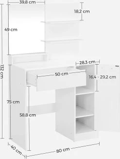 MIRA Home - Kaptafel - Make-up Tafel - Wit - Spaanplaat - 80x40x132cm -Cosmetic Verkoop 907x1200 2