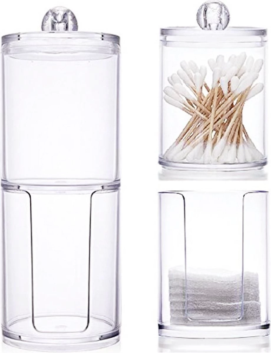 Without Lemon - Wattenstaafjes En Wattenschijfjes Houder - Dubbel Transparant Opberghouder - Opbergdoosje - Makeup Organizer - Open En Dichte Houder - Met Deksel - Stapelbaar 7 Without Lemon - Wattenstaafjes En Wattenschijfjes Houder - Dubbel Transparant Opberghouder - Opbergdoosje - Makeup Organizer - Open En Dichte Houder - Met Deksel - Stapelbaar - Afbeelding 5