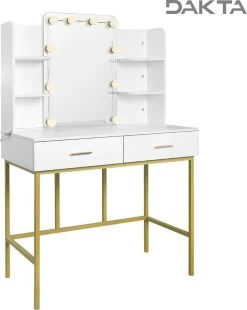 Dakta ® Luxe Make-Up Tafel Met Spiegel Met Verlichting | 2 Lades | Wit En Goud | Kaptafel -Cosmetic Verkoop 956x1200 2