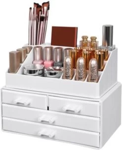 Nancy's Cutler Make-Up Organizer - Make-Up Opslag - 4 Lades - Open Vakken - Wit - Acryl - 24 X 13.5 X 18.5 Cm -Cosmetic Verkoop 971x1200 2