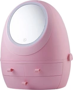 Make Up Organizer Met Make Up Spiegel En Led Verlichting | Usb Opladen Make-Up Tool Organizer Cosmetische Opbergdoos Draagbare Lade Led Spiegel Make-Up Tool Kits Opbergrek Maquillage | Make Up Spiegel Met Verlichting | Make Up Organizer Lades - Roze -Cosmetic Verkoop 971x1200 4